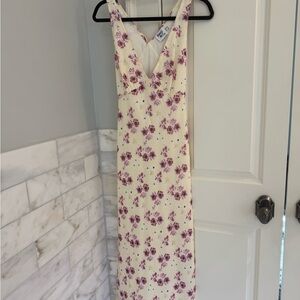 Princess Polly Butter Yellow Maxi Dress with Pink Floral Print